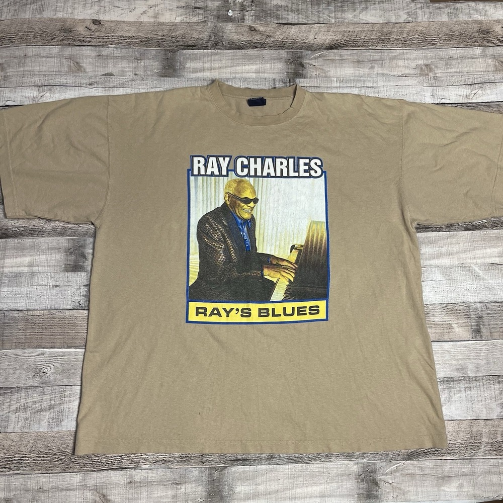 Ray Charles Shirt Size 2XL Beige Vintage Piano Blues Soul Rnb Band Tee
